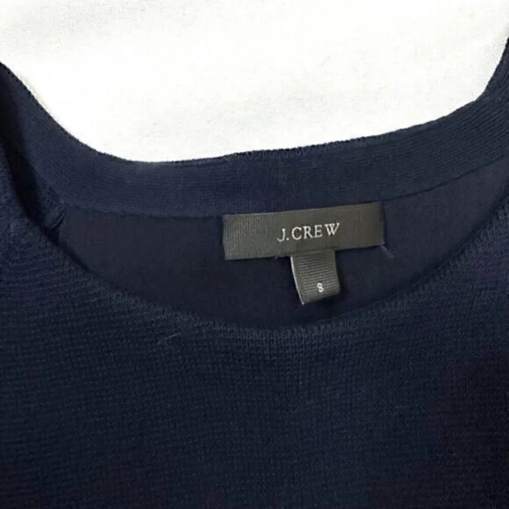 J. Crew Silk Laser Cut Chiffon Fringe 3/4 Sleeve Sweater Top Navy Blue Small‎